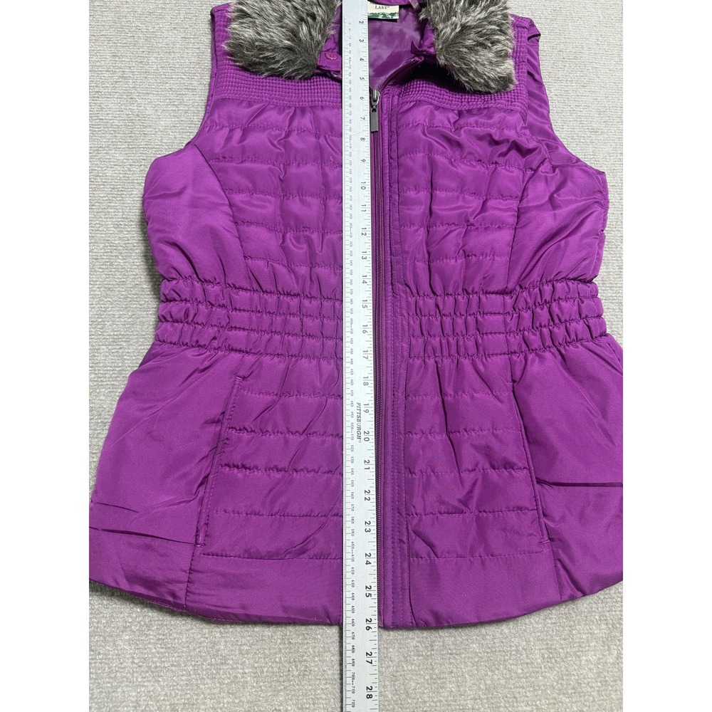 Mountain Lake Vest Womens Medium Purple Faux Fur Collar Quilted Puffer Zip - Picture 6 of 9